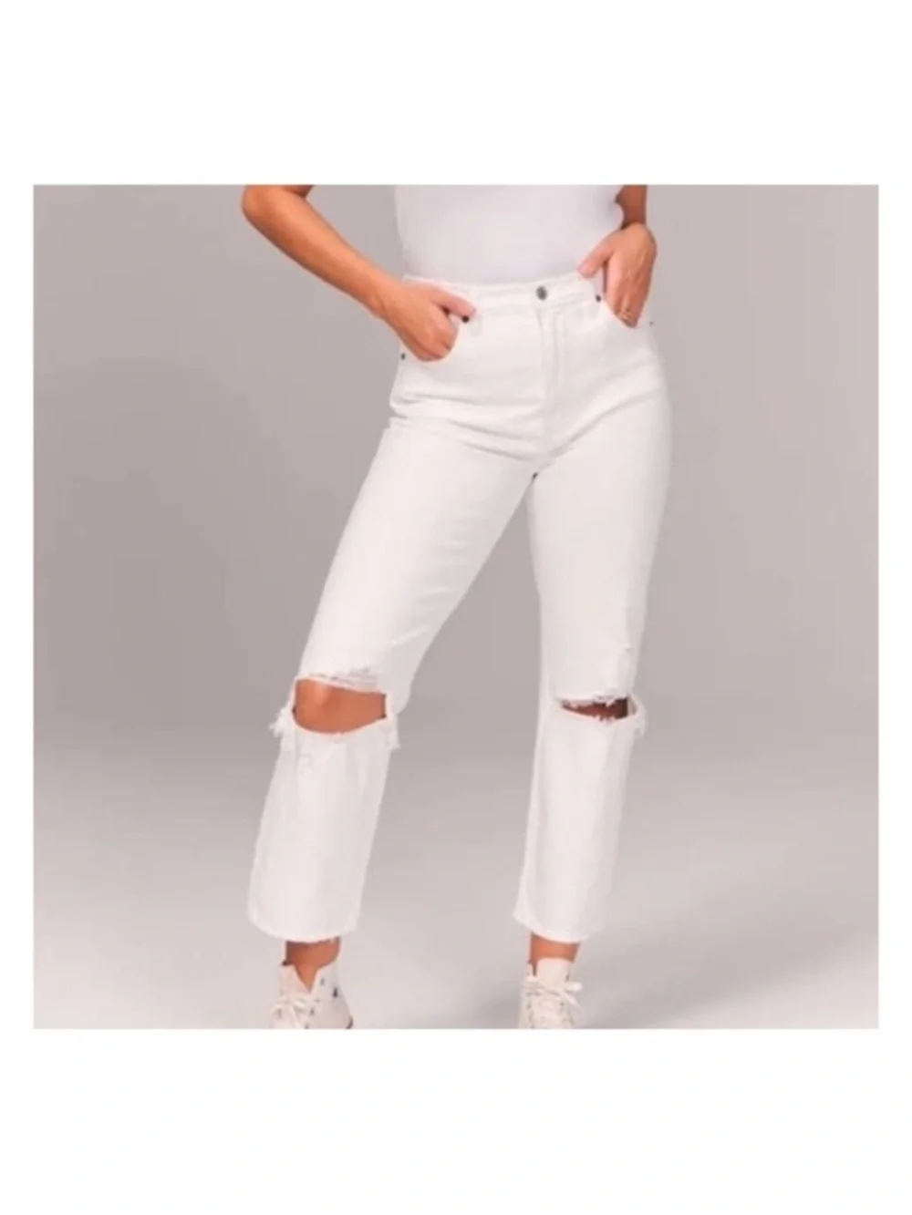 Ultra High Rise Ankle Straight Jeans - Ripped White - Picture 2 of 5